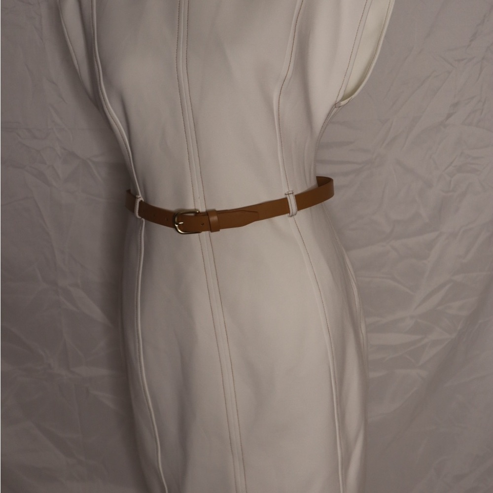 Calvin Klein White Dress with Brown Belt
